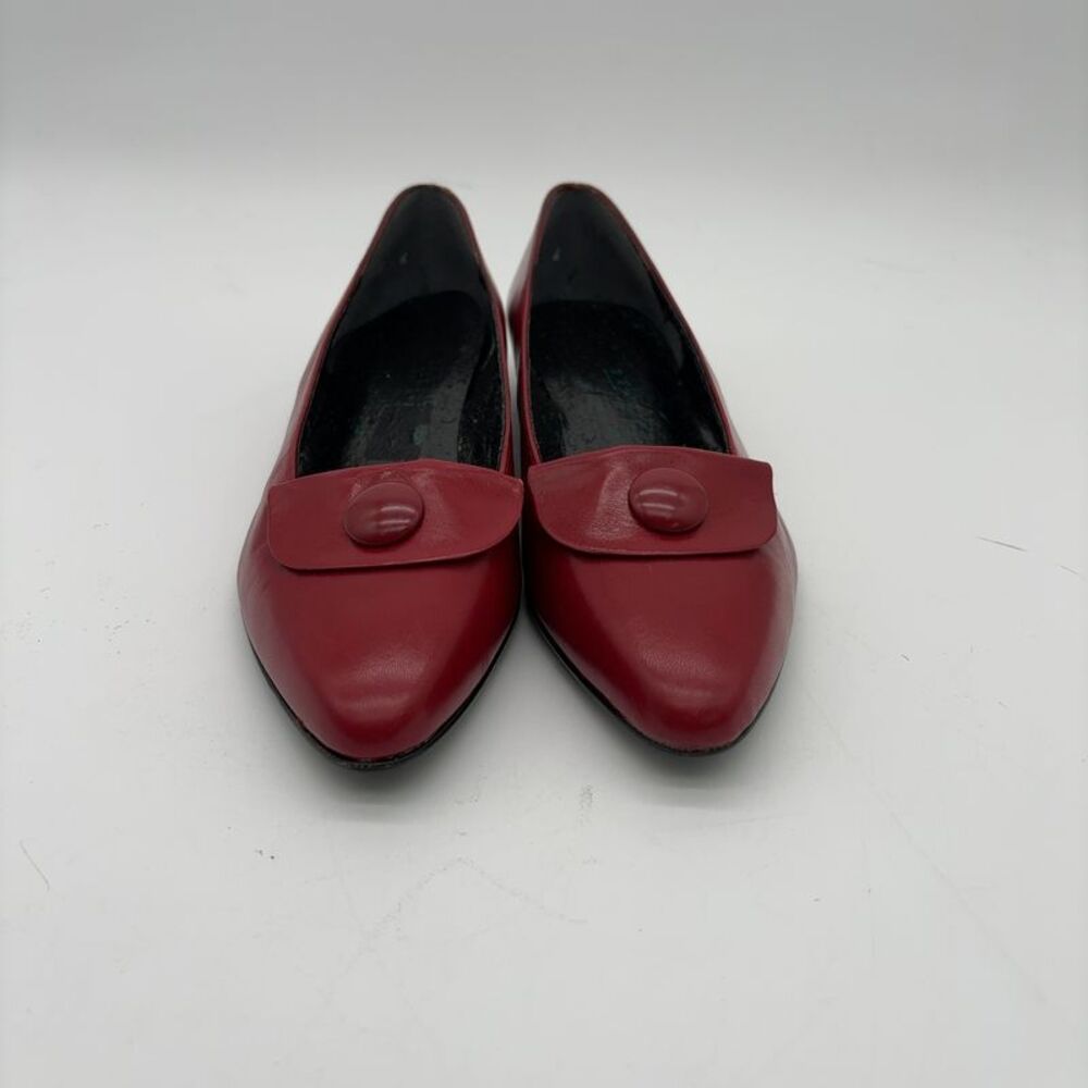 Deliso Red Leather Loafer Heels Women 7B USA Made Retro Mod Shoes‎ 60s